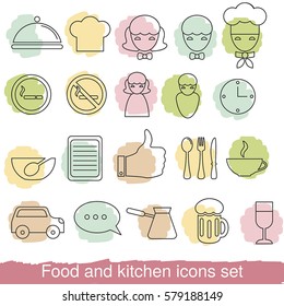 Food and kitchen line icons for mobile, web and applications. Collection food and kitchen icons in thin line style.