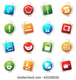 Food and kitchen stickers label icon set for web sites