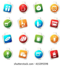 Food and kitchen stickers label icon set for web sites