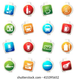 Food and kitchen stickers label icon set for web sites