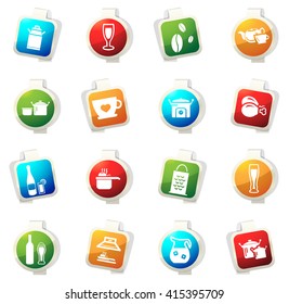 Food and kitchen stickers label icon set for web sites