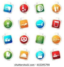 Food and kitchen stickers label icon set for web sites