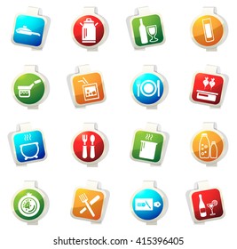 Food and kitchen stickers label icon set for web sites
