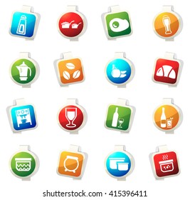 Food and kitchen stickers label icon set for web sites