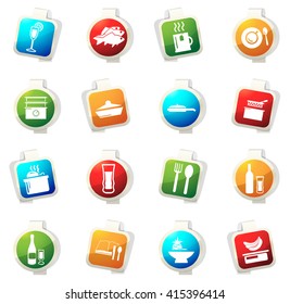 Food and kitchen stickers label icon set for web sites