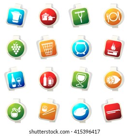 Food and kitchen stickers label icon set for web sites