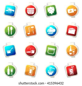 Food and kitchen stickers label icon set for web sites