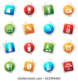 Food and kitchen stickers label icon set for web sites