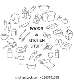 food and kitchen stuff doodle set