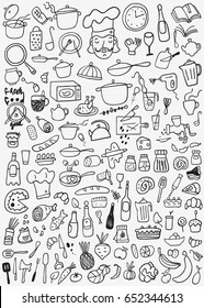 food , kitchen tools - doodles set