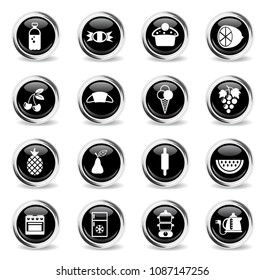 food and kitchen vector icons - black round chrome buttons