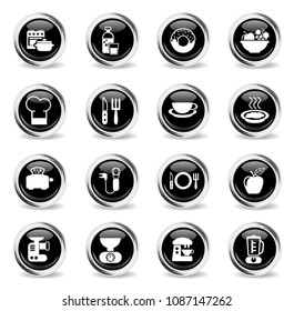 food and kitchen vector icons - black round chrome buttons