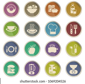 food and kitchen vector icons in the form of round paper labels