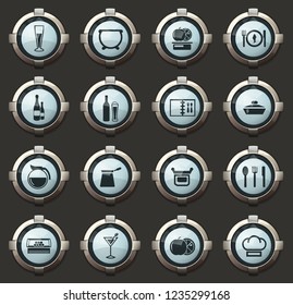 Food and kitchen vector icons in the stylish round buttons for mobile applications and web