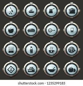 Food and kitchen vector icons in the stylish round buttons for mobile applications and web