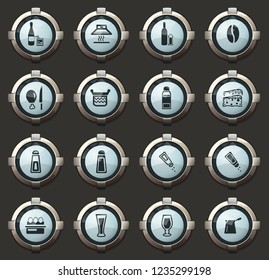 Food and kitchen vector icons in the stylish round buttons for mobile applications and web