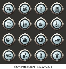Food and kitchen vector icons in the stylish round buttons for mobile applications and web