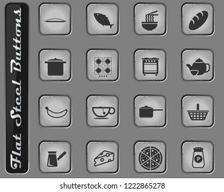 Food and kitchen vector web icons on the flat steel buttons