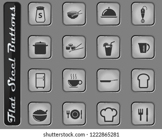 Food and kitchen vector web icons on the flat steel buttons