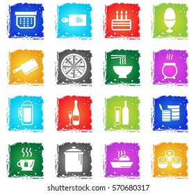 food and kitchen web icons in grunge style for user interface design