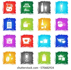 food and kitchen web icons in grunge style for user interface design