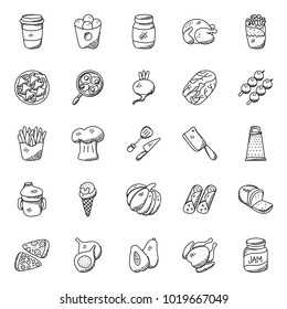 Food And Kitchenware Doodle Icons 