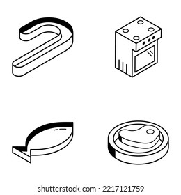 Food and Kitchenware Outline Isometric Icons 


