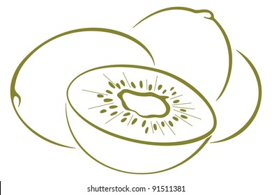 Food, kiwi fruit, green monochrome pictogram on a white background, vector