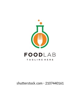 Food lab fork in glass lab simple logo design icon vector