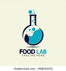 Food Lab logo vector icon illustration design template. lab logo.Lab test tube with spoon and fork.