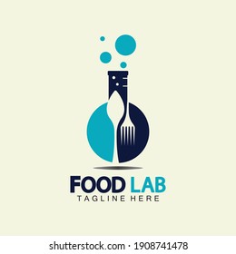 Food Lab Logo Vector Icon Illustration Design Template. Lab Logo.Lab Test Tube With Spoon And Fork.