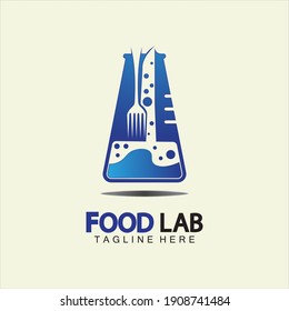 Food Lab logo vector icon illustration design template. lab logo.Lab test tube with spoon and fork.