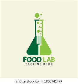Food Lab logo vector icon illustration design template. lab logo.Lab test tube with spoon and fork.
