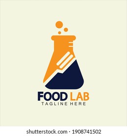 Food Lab logo vector icon illustration design template. lab logo.Lab test tube with spoon and fork.