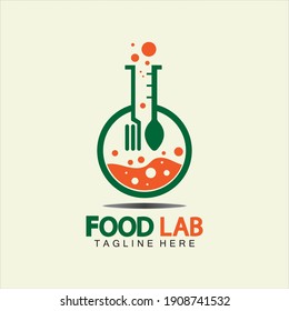 Food Lab Logo Vector Icon Illustration Design Template. Lab Logo.Lab Test Tube With Spoon And Fork.