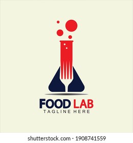 Food Lab logo vector icon illustration design template. lab logo.Lab test tube with spoon and fork.