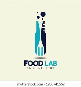 Food Lab logo vector icon illustration design template. lab logo.Lab test tube with spoon and fork.