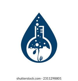 Food Lab logo vector icon illustration design template. lab logo.Lab test tube with spoon and fork.