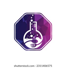 Food Lab logo vector icon illustration design template. lab logo.Lab test tube with spoon and fork.