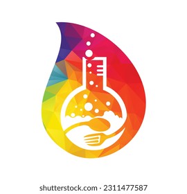 Logo des Food Lab, Vektorsymbol-Design-Vorlage. Laborlogo.Lab Prüfröhre mit Löffel und Gabel.