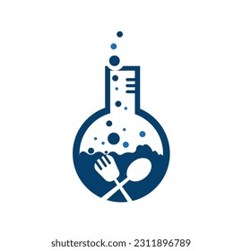 Plantilla de diseño de ilustración de iconos vectoriales del logotipo de Food Lab. logotipo de laboratorio.Tubo de prueba de laboratorio con cuchara y tenedor.
