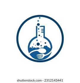 Food Lab logo vector icon illustration design template. lab logo.Lab test tube with spoon and fork.