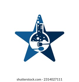 Food Lab logo vector icon illustration design template. lab logo.Lab test tube with spoon and fork.