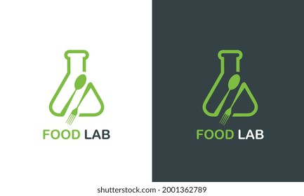 Food Lab Test Tube With Spoon And Fork.Food Lab Logo Template