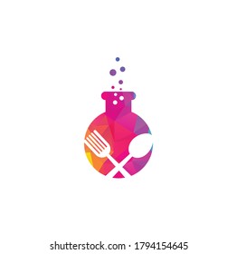 Food lab vector logo design. Lab test tube with fork and spoon.