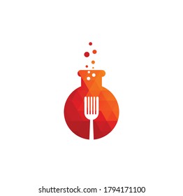 Food lab vector logo design. Lab test tube with fork and spoon.