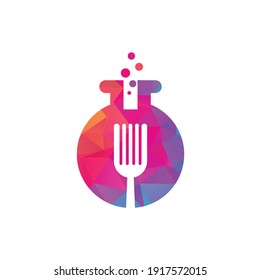 Food lab vector logo design. Lab test tube with fork and spoon.