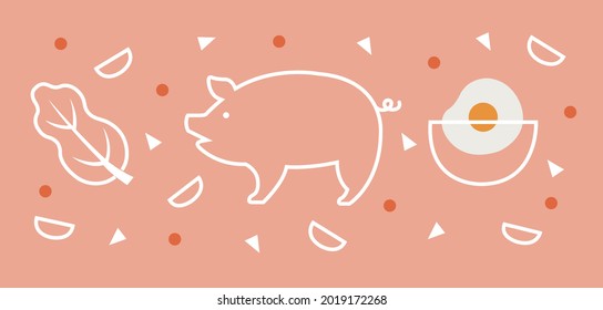 Lebensmitteletikett (Schwein, Ei, Gemüse)
