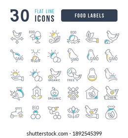 Food Labels. Collection of perfectly thin icons for web design, app, and the most modern projects. The kit of signs for category Food and Drinks.