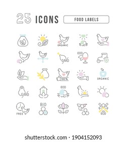 Food Labels. Collection of perfectly thin icons for web design, app, and the most modern projects. The kit of signs for category Food and Drinks.